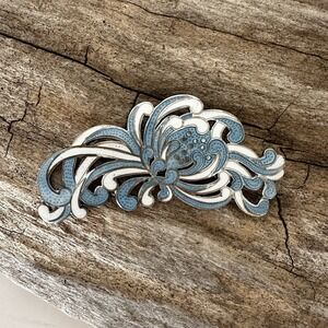 Rare Sterling Silver & Enamel MARGOT DE TAXCO Blue & white enamel brooch Pin